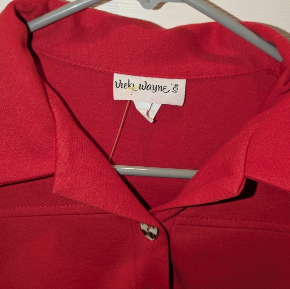 Red long sleeve Vintage top by Vicky Wayne Size L - Picture 3 of 3